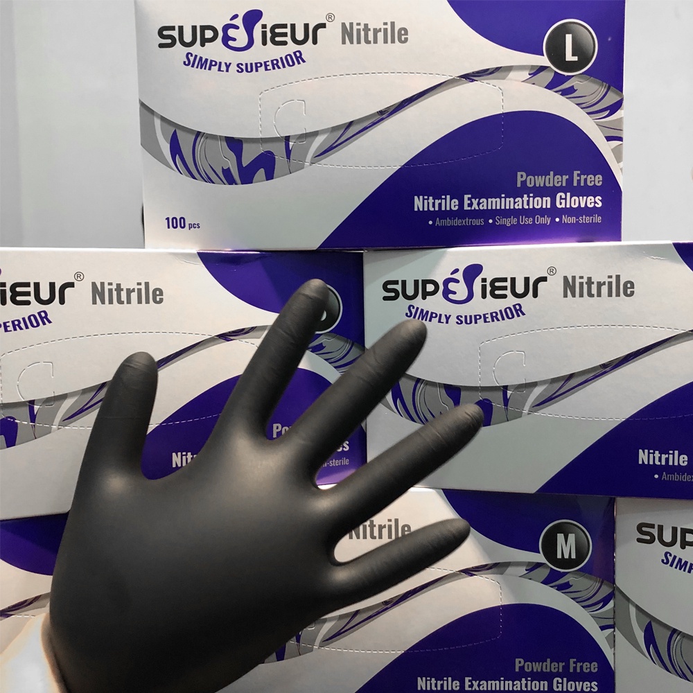 [Hộp 100c] Găng tay cao su đen không bột nitrile/bao tay cao su đen nitrile ứng dụng đa ngành nghề