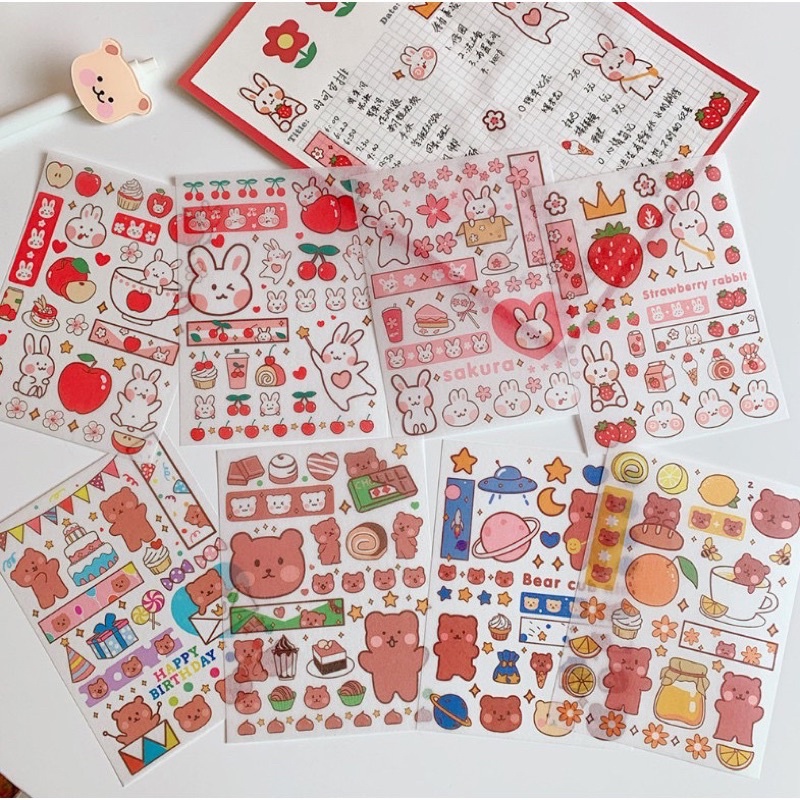 Set 4 tấm sticker trang trí sổ tự cắt dễ thương