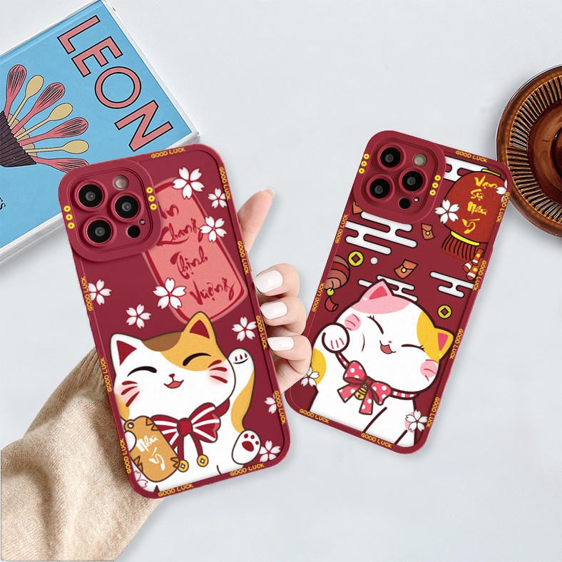 Ốp lưng iphone cạnh vuông lỗ camera mèo thần tài 6/6plus/7/7plus/8/8plus/x/xr/xs/11/12/13/pro/max/plus/promax CLV78