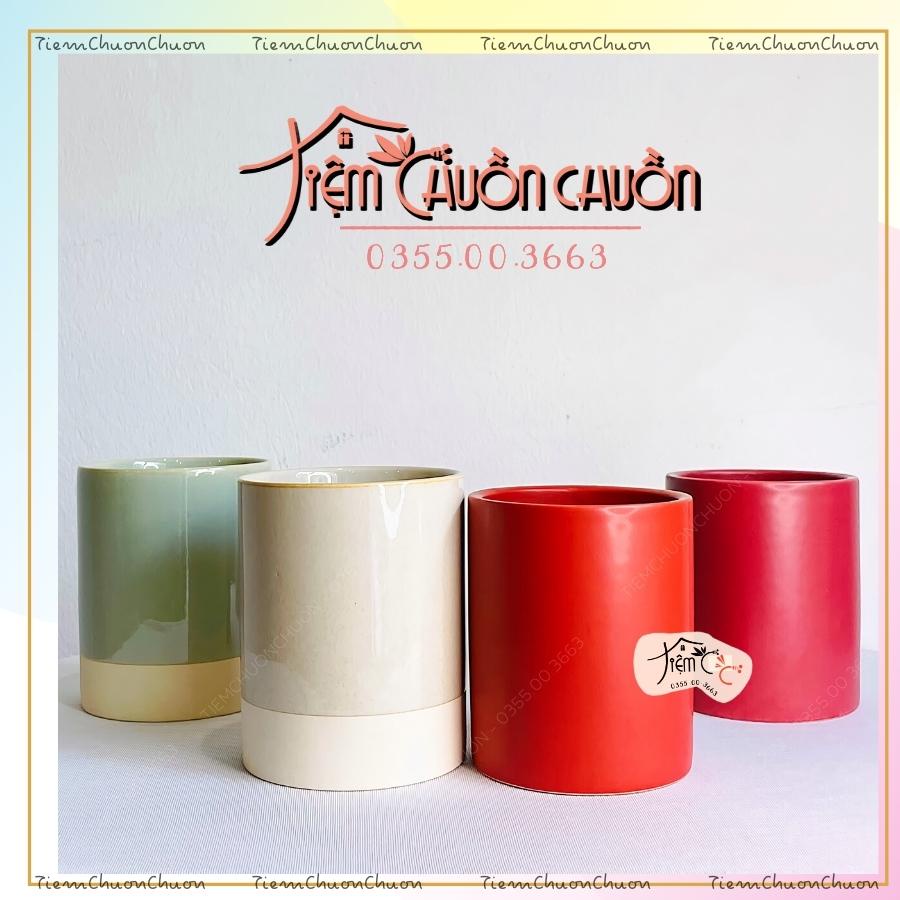 Cốc uống nước cao cấp men Kem sứ Bát Tràng, ly nước văn phòng