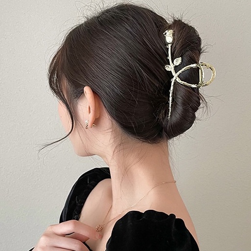 Kẹp tóc hoa hồng màu bạc và vàng cho nữ