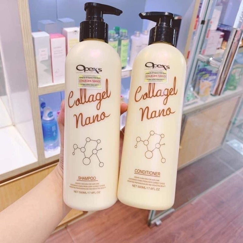Cặp dầu gội xả Collagen nano opexs phục hồi hư tổn, chống rụng, siêu mềm mượt 1000ml/chai