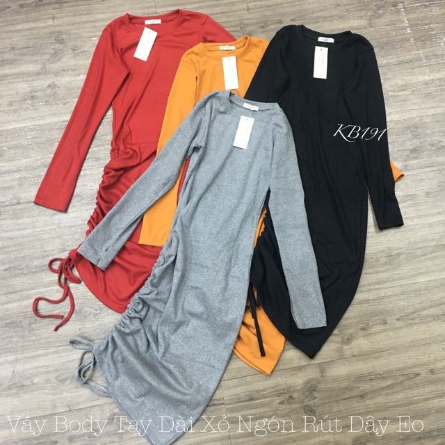 Váy Body Tay Dài Xỏ Ngón Rút Dây Eo - DZ07