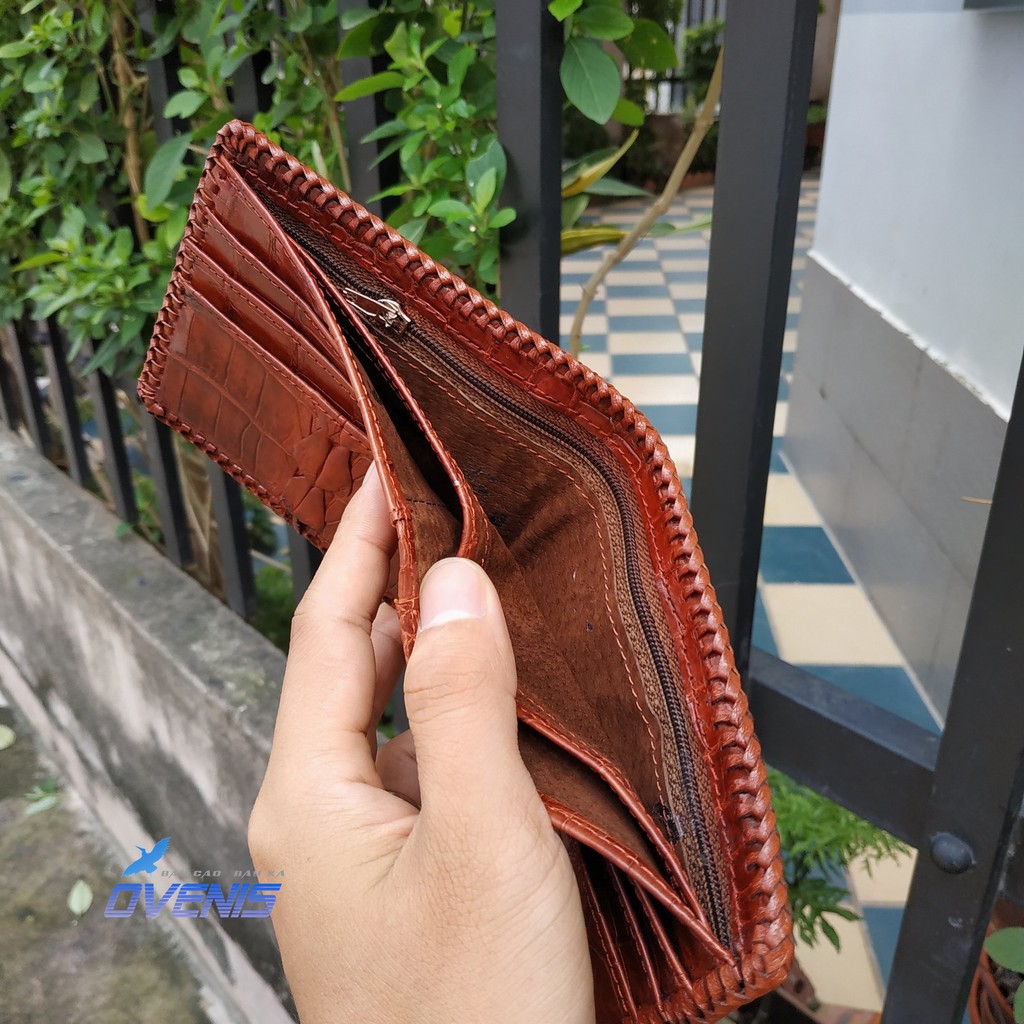 Ví Da Cá Sấu 2 Mặt Đan Viền Thủ Công