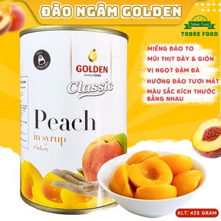 Lon Đào ngâm Golden , giòn ngon - Pha trà đào thơm ngon, Tobee Food
