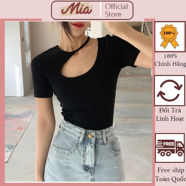 Áo thun cộc tay nữ kiểu khoét cổ, áo phông cộc tay nữ chất thun co giãn xinh sắn - Mia Shore
