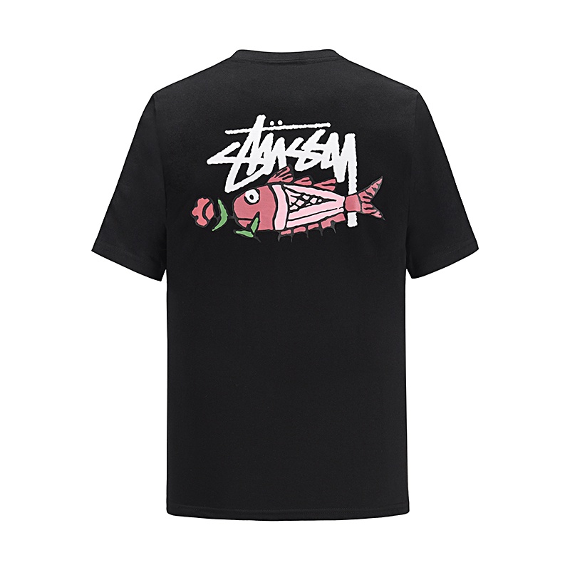 Áo thun tay ngắn cổ tròn dáng rộng in chữ Stussy thời trang cá tính cho nam