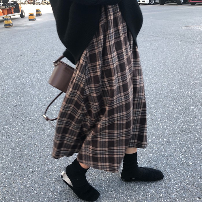 [ORDER] CHÂN VÁY SUÔNG KẺ CARO MÀU NÂU VINTAGE ULZZANG | BigBuy360 - bigbuy360.vn