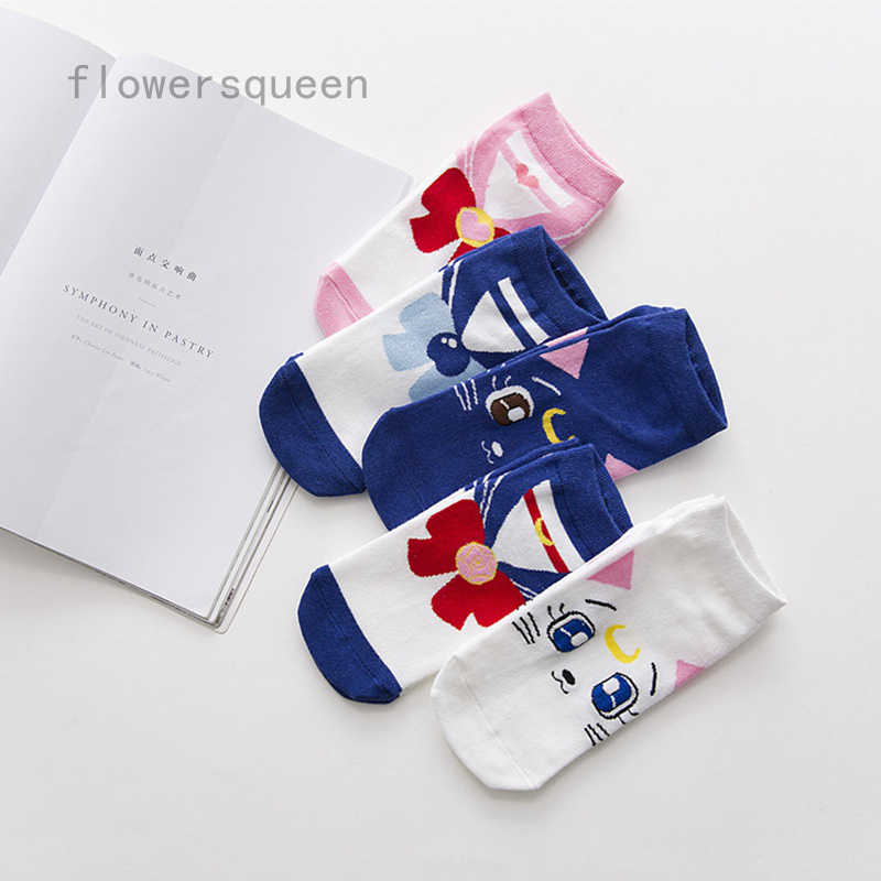 flowersqueen SAILOR MOON Đôi Vớ Thêu Hình Thủy Thủ Mặt Trăng Thời Trang Cho Nữ