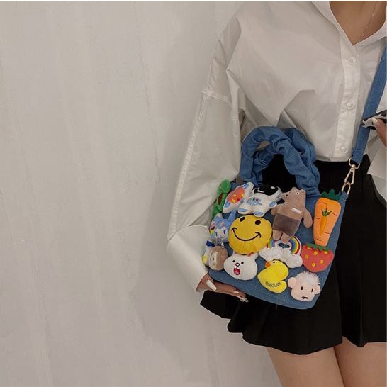 Crazy Bag Túi xách vải đeo chéo phối mô hình thú nhồi bông phong cách hoạt hình dễ thương