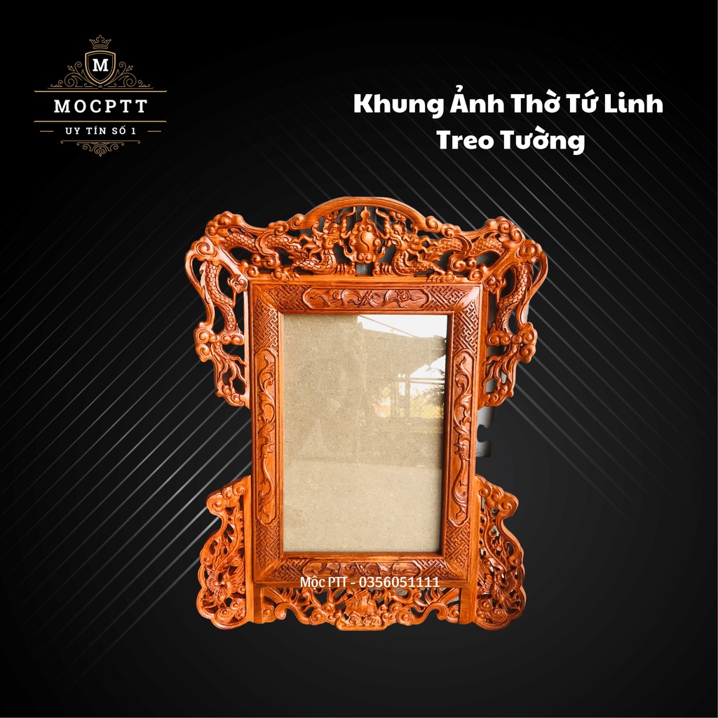 Khung Ảnh Thờ Tứ Linh Treo Gỗ Hương Đá 20x30cm