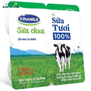 Combo 2 Vỉ Sữa Chua Ăn Vinamilk 100% Sữa Tươi Loại Có Đường - Vỉ 4 Hộp X 100G - Nhanhomart