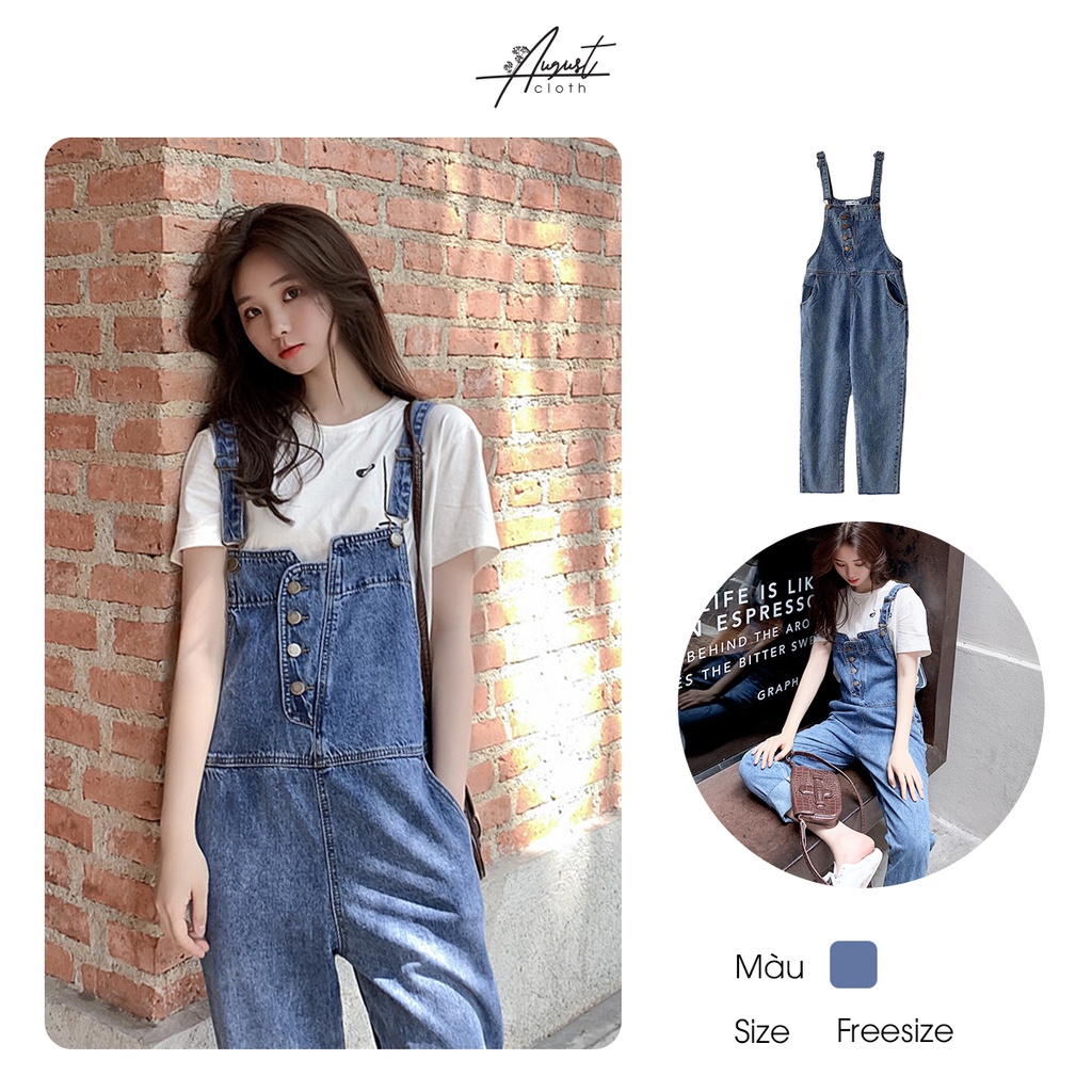 [Augustcloth] Quần yếm hai dây 4 nút denim phong cách Hàn Quốc