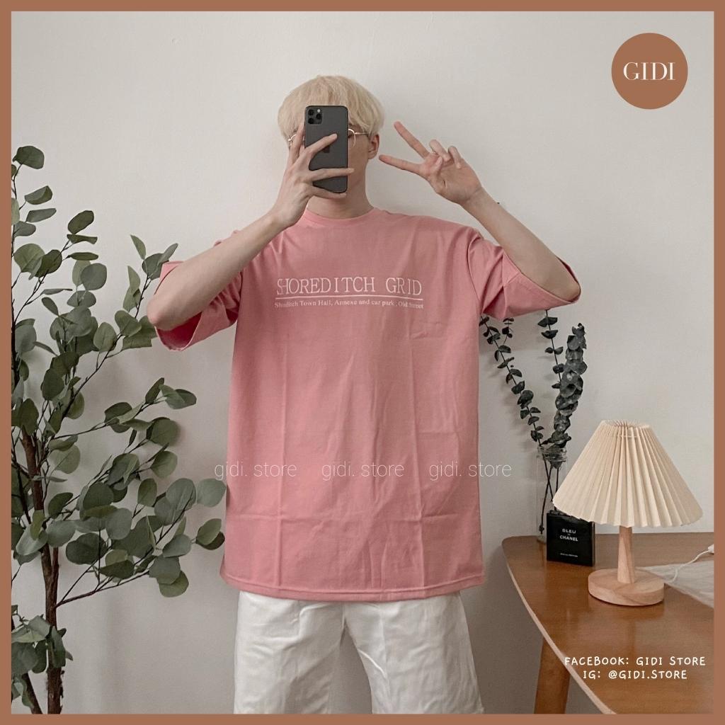 Áo Phông BASIC Nam Nữ Unisex in chữ GRID màu Hồng/ Trắng/ Đen/ Choco form rộng vải thun co giãn không nhăn GIDI