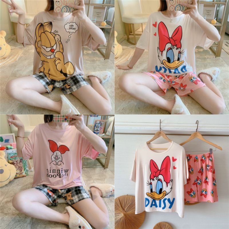 Đồ bộ thun tay ngắn hoạt hình đáng yêu cho bạn gái