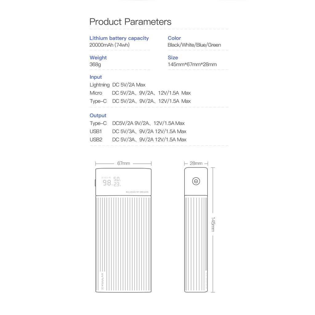 【KUULAA FAST CHARGE】Sạc dự phòng KULAA 20000mah màn hình LED sạc nhanh PD/QC4.0 cho tất cả các hãng Apple/ Samsung/ Mi