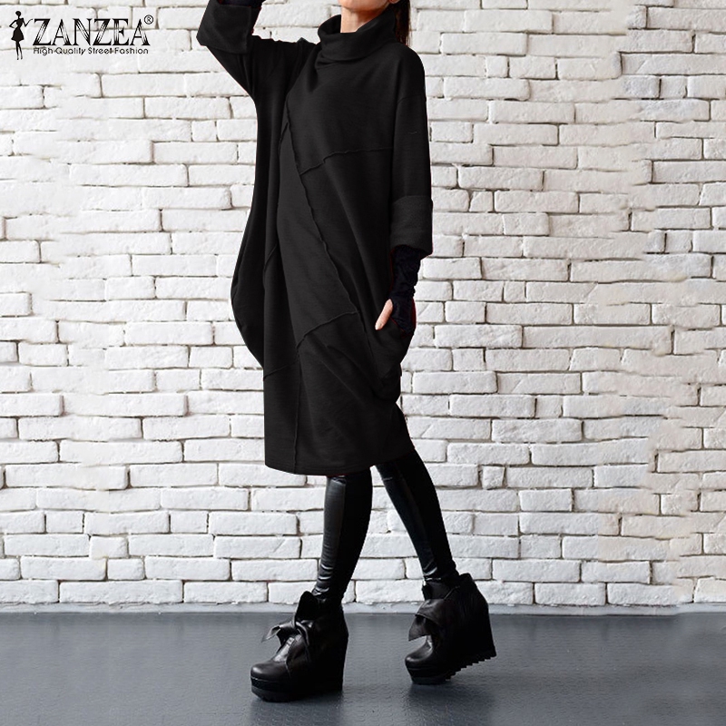 Đầm Midi ZANZEA Tay Cánh Dơi Dáng Rộng Thời Trang Thông Thường Dành Cho Bạn Nữ