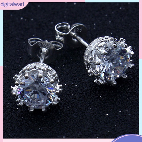 Khuyên Tai Mạ Bạc Đính Đá Hình Vương Miện Xinh Xắn Dành Cho Nữ