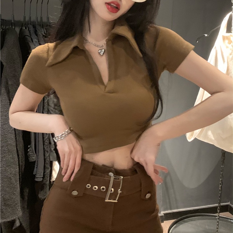 Áo Thun Tay Ngắn Cổ Chữ V Thời Trang Mùa Hè Dễ Phối Đồ Cho Nữ