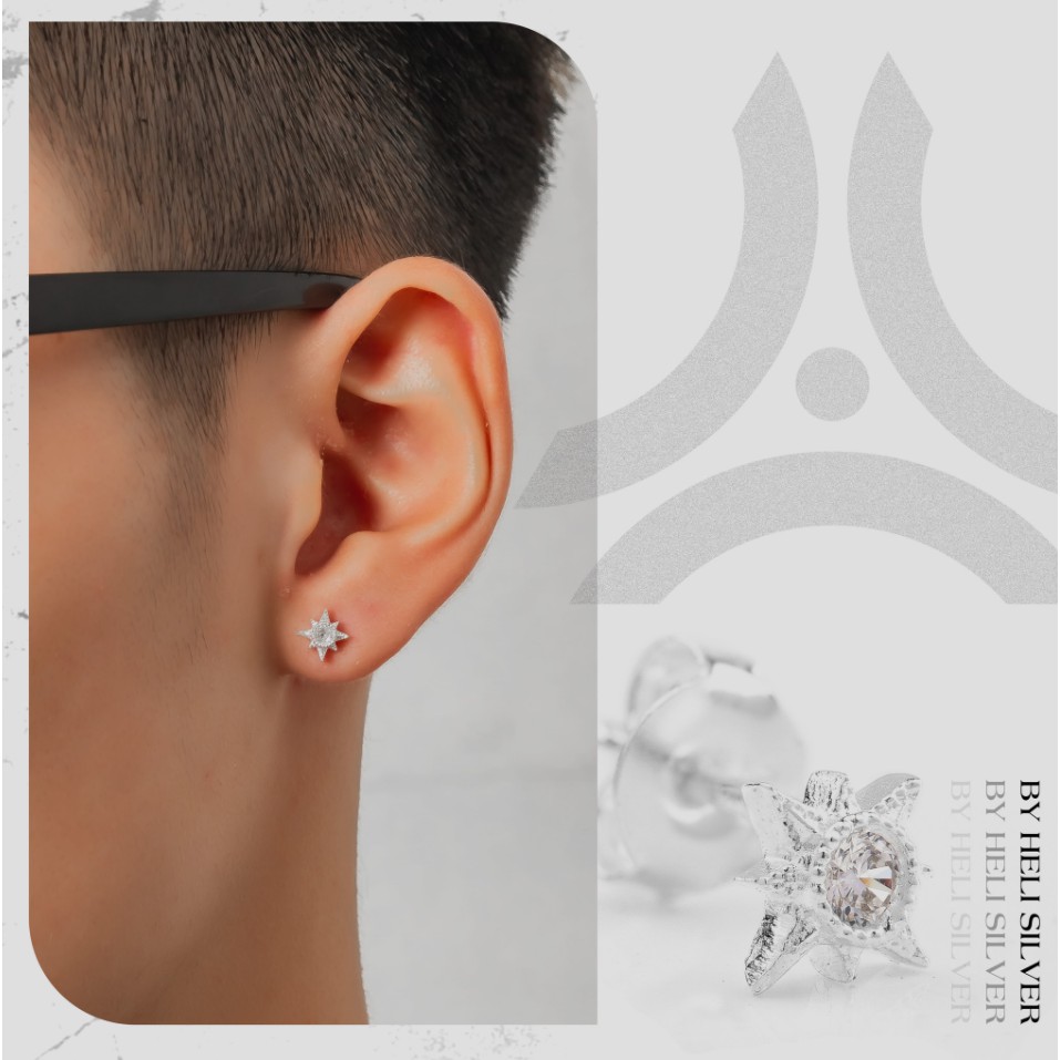 Khuyên tai bạc nam, nữ HeliSilver Lodestar S925 KTB291
