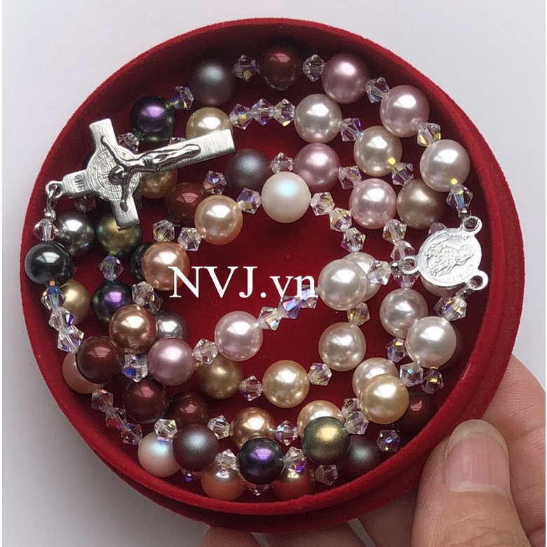 Chuỗi mân côi 50 hạt SWAROVSKI 8ly cao cấp sang đẹp tùy chọn màu, trang sức công giáo NVJ