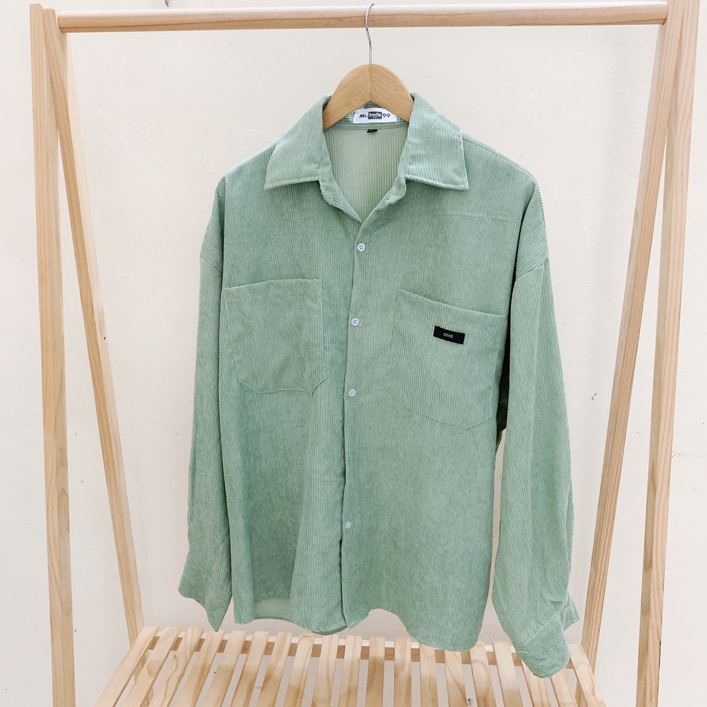 Áo Sơ Mi Nhung Tăm/Nhung Gân Kupi Tay Dài Unisex Form To Rộng Oversize Hình Thật AAG99