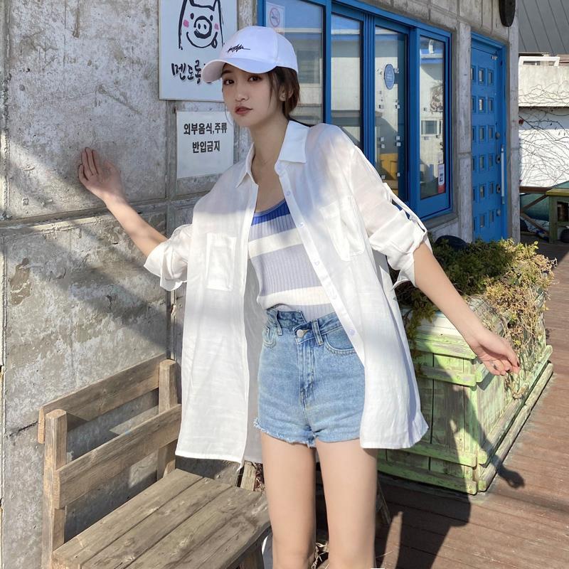 IELGY Áo Sơ Mi chiffon Tay Dài Màu Trắng Dễ Phối Đồ Thời Trang Cho Nữ