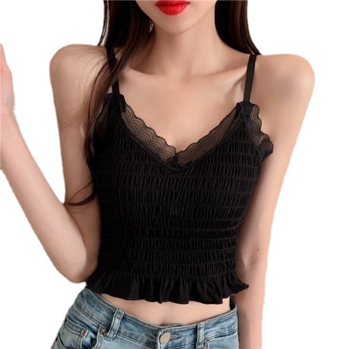 Popular new 2021 new micro-business popular camisole women's base top pleated belt chest pad back-beautifying chest wrap