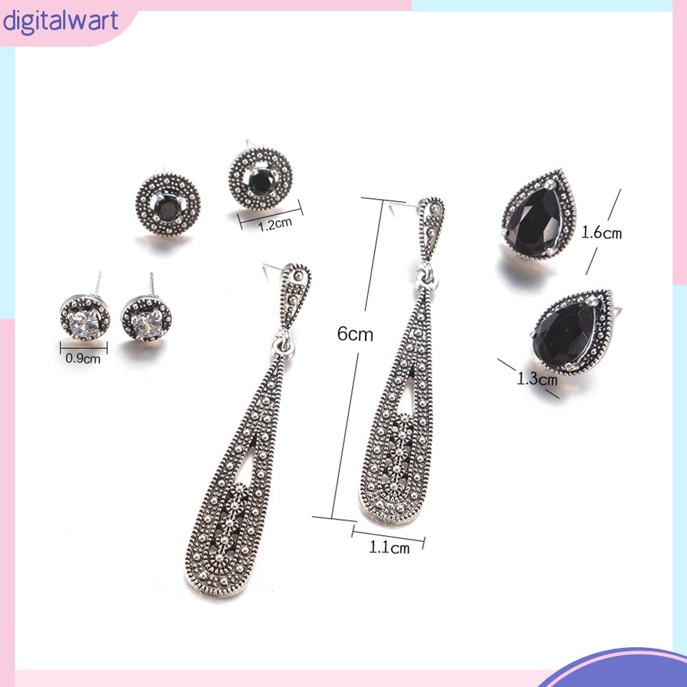 Set 4 đôi bông tai đính đá kiểu dáng cổ điển cho nữ