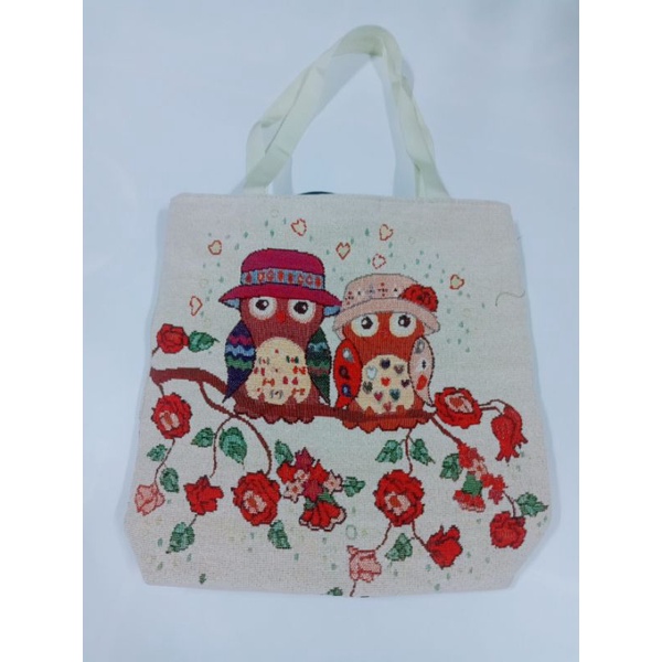 Túi tote thổ cẩm hoạ tiết chim cú vừa A4