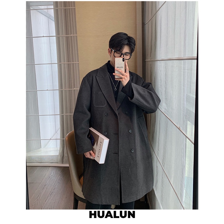 Áo khoác dạ măng tô dáng dài nam túi ngực Menstore90