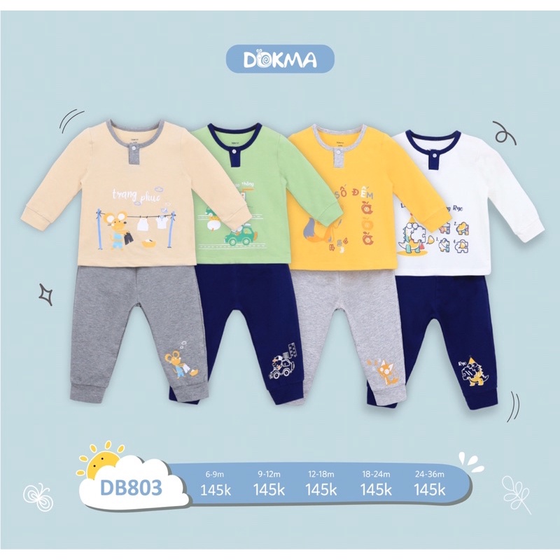 [FREESHIP] Bộ bé trai dài tay 9-36 tháng tuổi cotton bổ trụ Dokma Voi.kids DB803