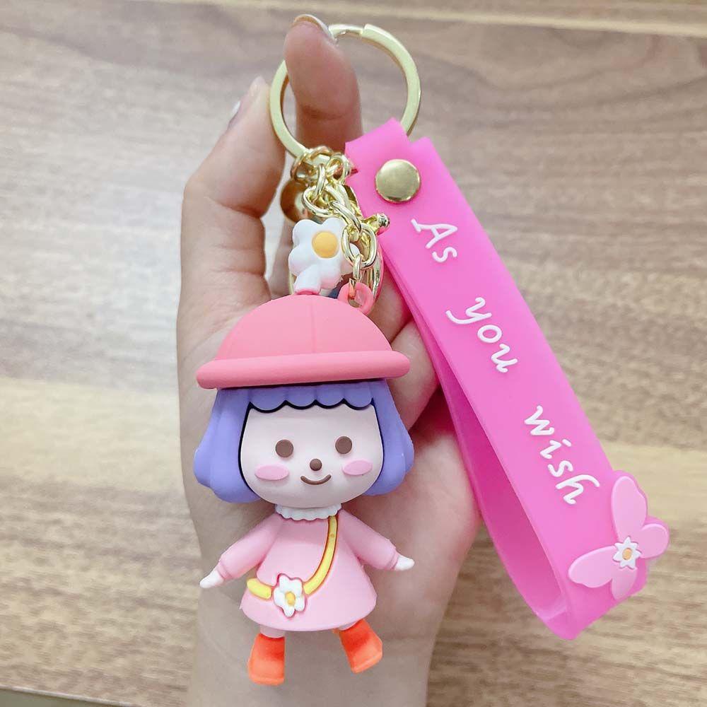 Móc Khóa Trang Trí Xe Hơi Hình Cô Gái Đội Nón Len Dễ Thương