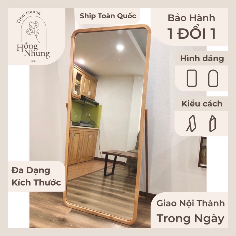 Gương soi toàn thân decor viền gỗ giá xưởng nịnh dáng dựng sàn hoặc treo tường cao cấp