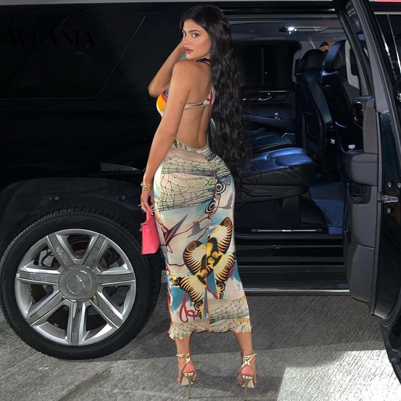 Đầm Dài Hở Lưng In Họa Tiết Thời Trang Xinh Xắn