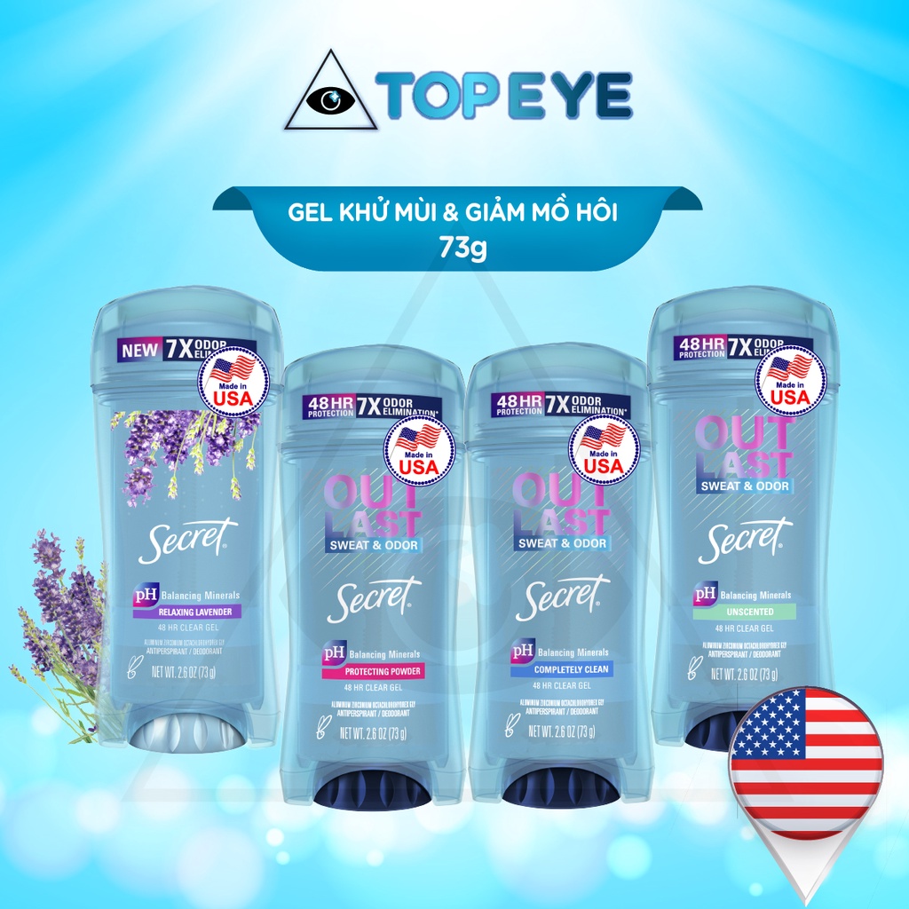 USA I Lăn khử mùi nữ Secret và giảm tiết mồ hôi 73g (dạng Clear Gel)