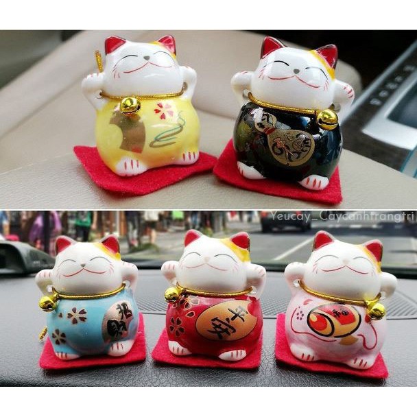 Bộ Tượng 5 Mèo thần tài sứ (Mèo Maneki Neko) chiêu tài lộc may mắn