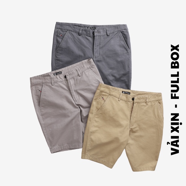 Quần short kaki nam vải xuất xịn form chuẩn KINGMEN Túi Nút 3 Sọc -QS01
