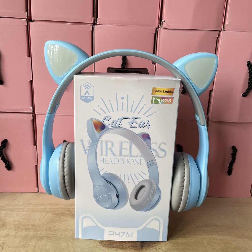 Tai nghe mèo bluetooth chụp tai headphone không dây có mic livestream học zoom dễ thương chính hãng PHUKIENCHAT