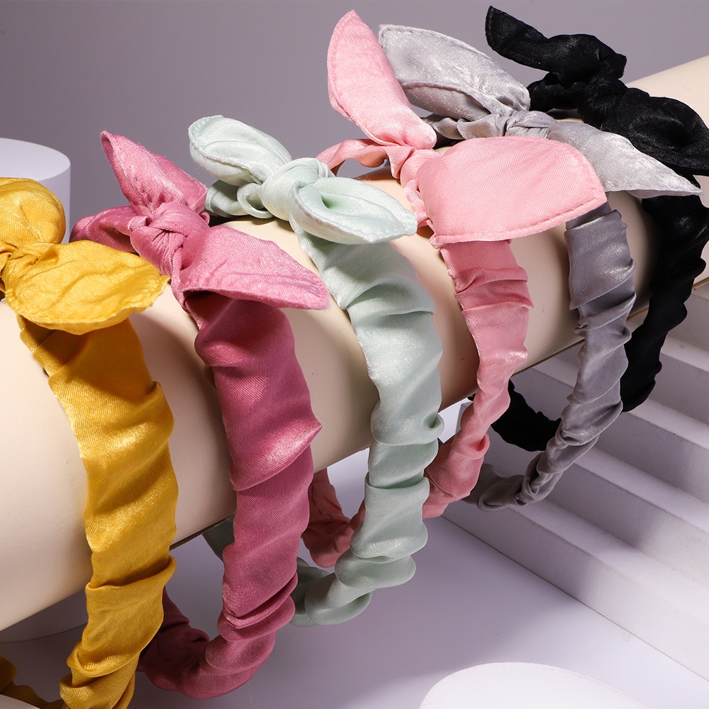 RainBow Bows 1 Băng Đô Tai Thỏ Màu Trơn Co Giãn Cho Nữ