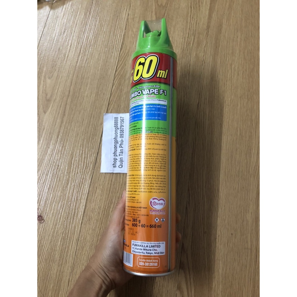 Chai xịt muỗi Jumbo Vape hương cam chanh 660ml