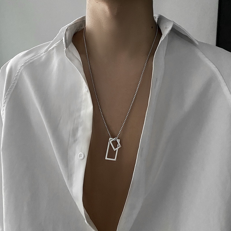 Vòng cổ thép titan mặt vuông phong cách hip hop cá tính chất lượng cao