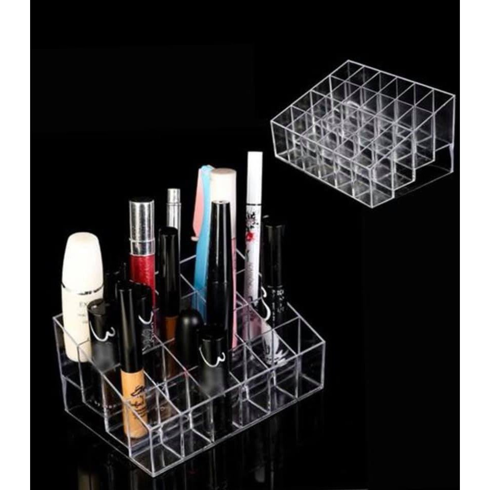 Khay nhựa mica trong suốt 24 ô đựng son phấn, trang sức mini, mỹ phẩm, nước hoa mini