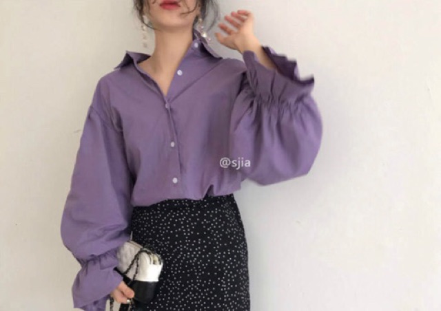 [OD][SALE] Áo Sơ Mi Tay Loe Ulzzang Hàn Quốc Màu Tím Trendy