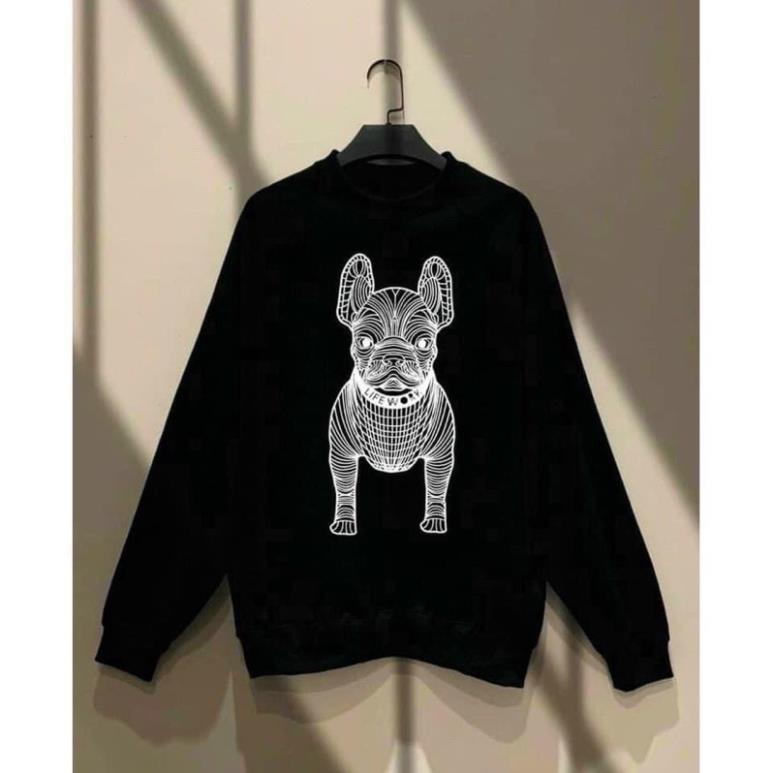 Áo nỉ dài tay cổ tròn chó lưới sweater in 2 mặt T