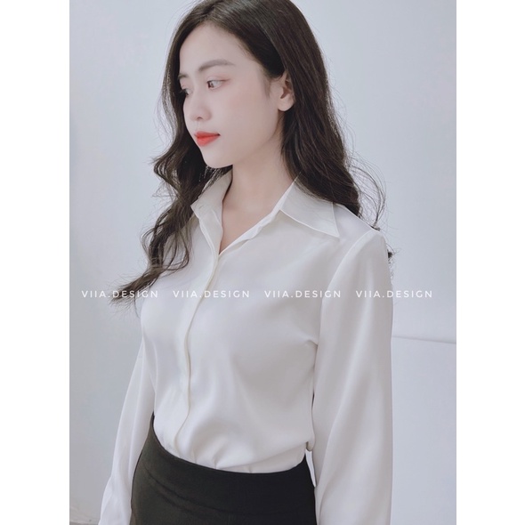 Sơ mi Lụa trắng thiết kế AN0144 VIIA DESIGN