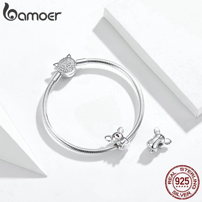 BAMOER Vòng Tay Chuỗi Hạt Kim Loại bạc 925 Mặt Hình Động Vật Dễ Thương BSC093