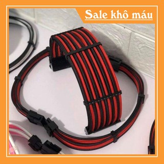 Dây nguồn nối dài mix màu bọc lưới 24Pin- 8 pin -6Pin - 4Pin cho VGA và CPU (mix màu theo yêu cầu) - Đen Đỏ