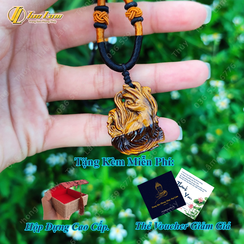 Dây chuyền hồ ly chúa thủng tiger eyes nâu vàng hợp mệnh kim thổ trợ duyên may mắn - Tuệ Lâm