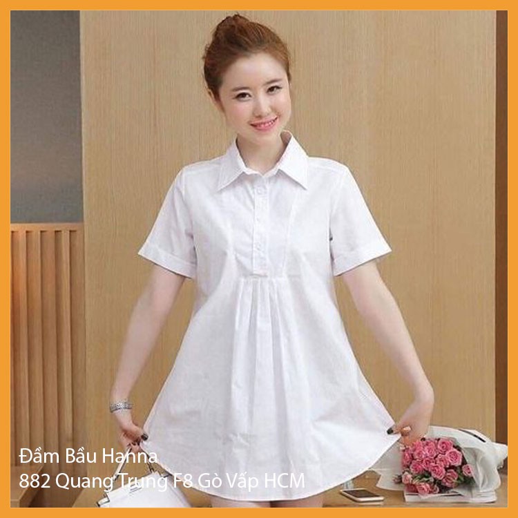 [SIZE 40-80KG] Áo sơ mi bầu màu trắng dễ thương có 2 size 80kg hàng công sở vải lụa cao cấp thoáng mát mềm không nhăn